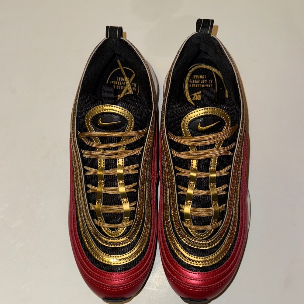 Nike Women Air Max 97, Red, Black and Gold Sneakers